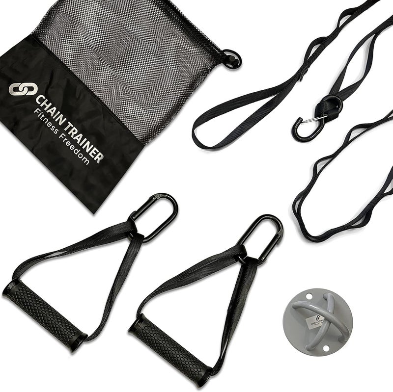 CHAIN TRAINER - Portable Home Gym Multi-functional Basic Fitness Freedom Workout Equipment Comes in Basic, Intermediate, Advanced or Deluxe Sizes and Comes in Black or Silver - Image 1